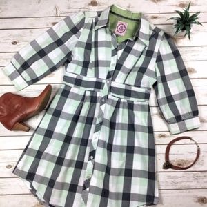 Green and Gray Long Sleeve Plaid Shirt Dress